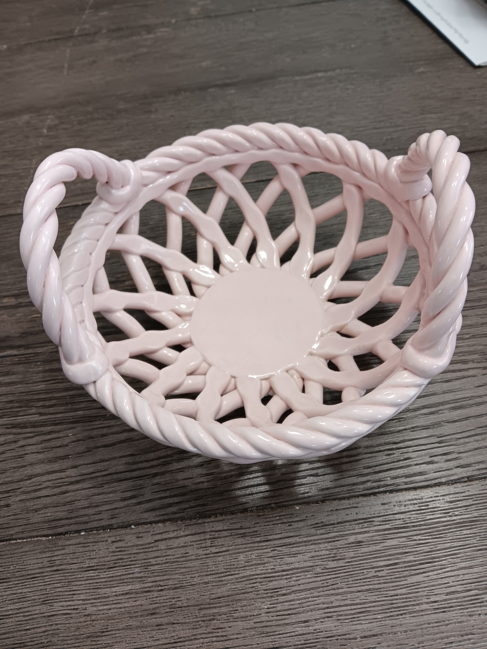Blush Pink Ceramic Rope-Weave Decorative Basket